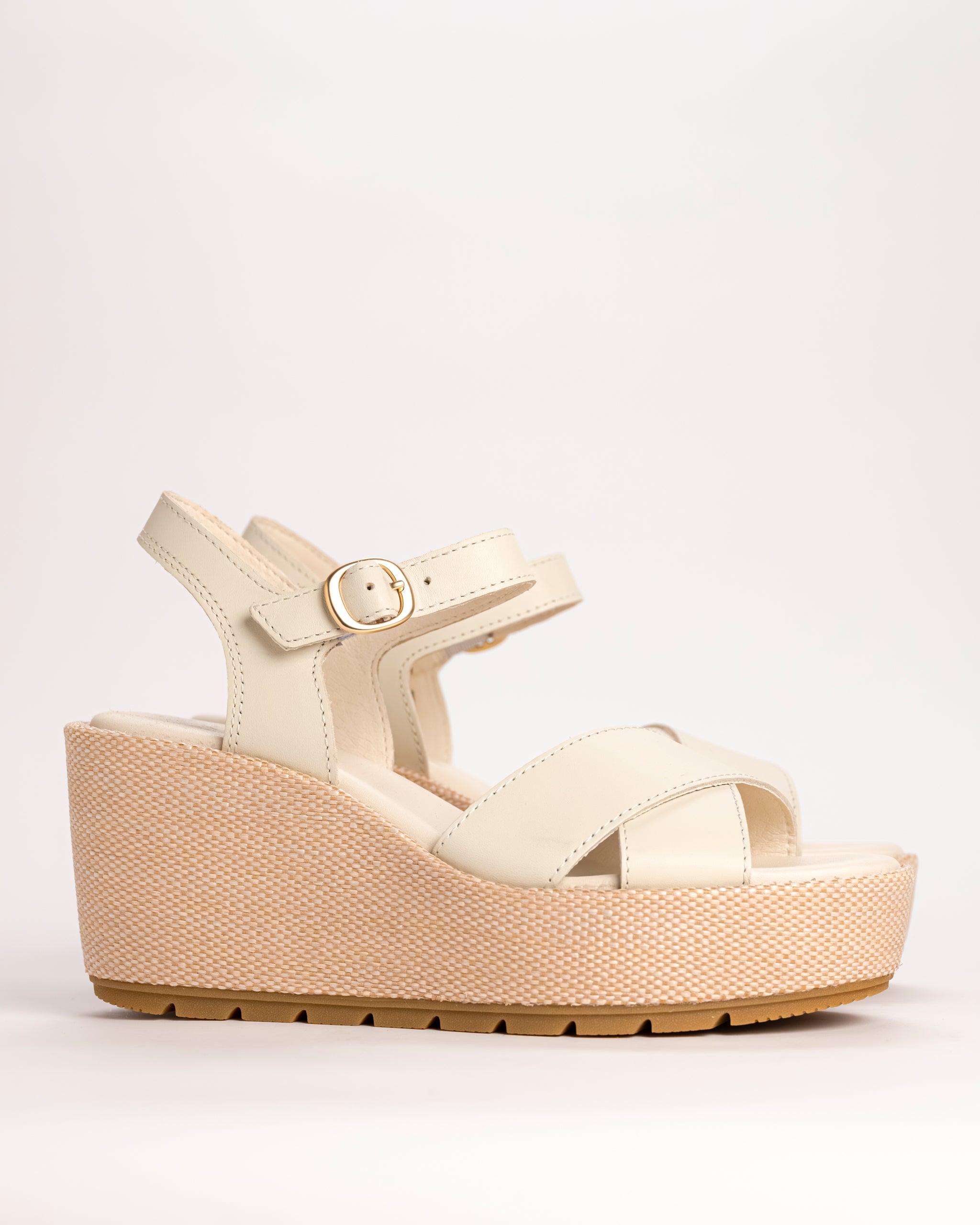 Women's SOREL Sunpeak Leather Wedge Sandal - Chalk / Gum 16