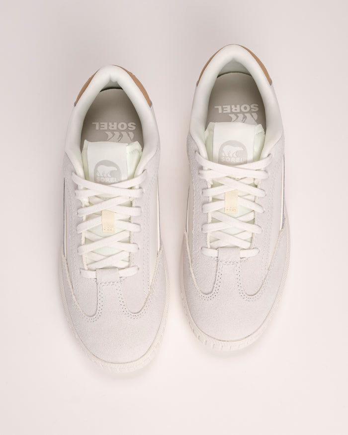 Top view of SOREL Ona Drift sneaker showing suede and leather upper