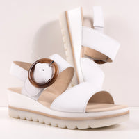 BUCKLE WEDGE - WHITE - LEATHER