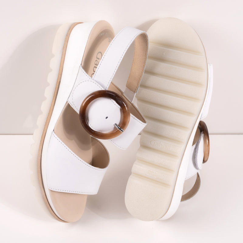 BUCKLE WEDGE - WHITE - LEATHER