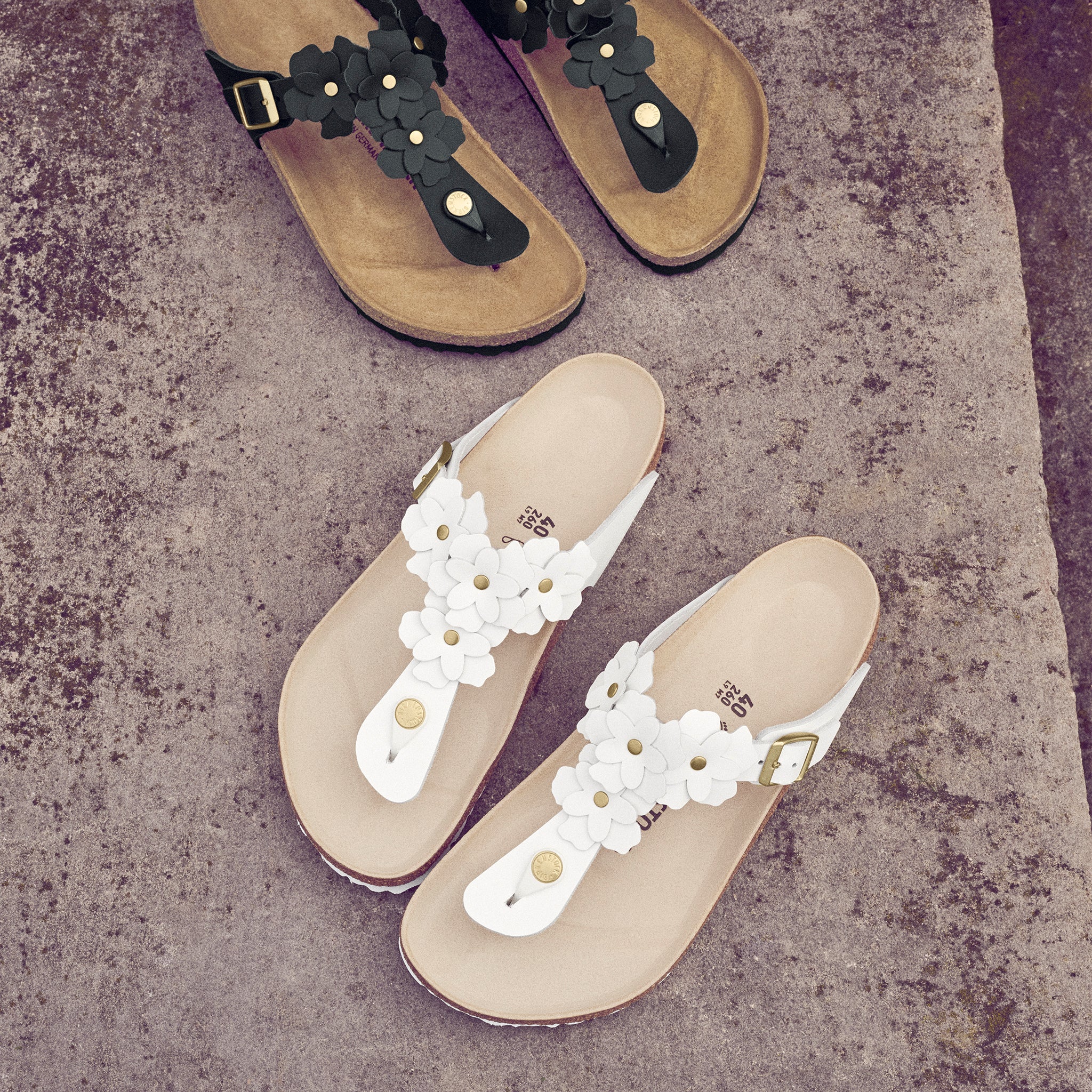 Birkenstock Gizeh Flowers Sandal in White Leather – Plaza Shoe Store