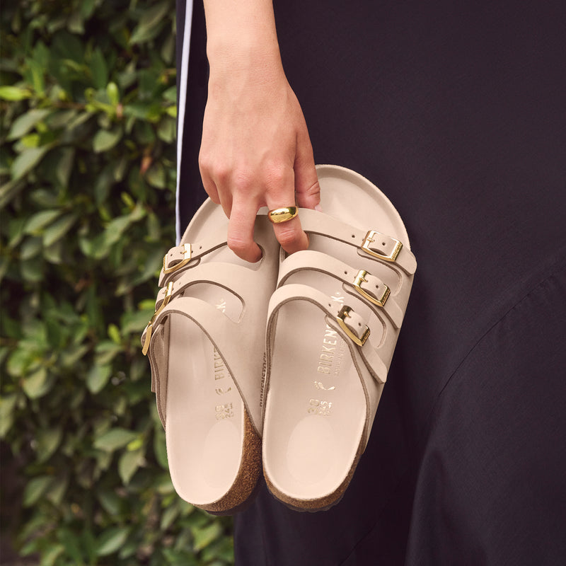 Women's Birkenstock Florida Hex Sandal in Sandcastle Nubuck Leather – Plaza Shoe Store