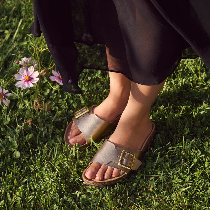 Birkenstock Catalina Luxe Buckle Sandal in Graceful Taupe Birko-Flor