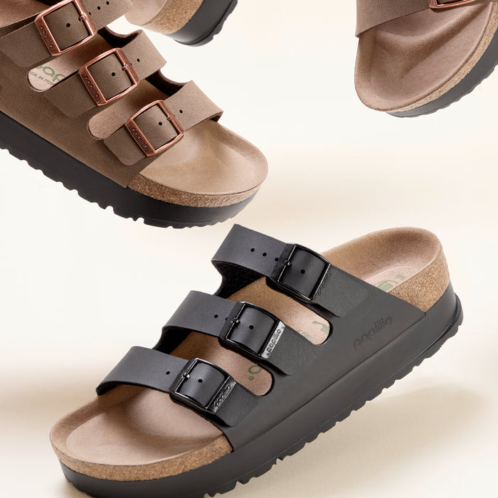 Women's Birkenstock Florida Flex Platform Vegan Sandal in Black Birko-Flor