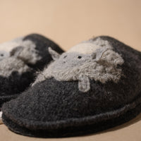 Detail lamb applique view of the Women's Haflinger Lamby Soft and Cozy Wool Slipper in Gray