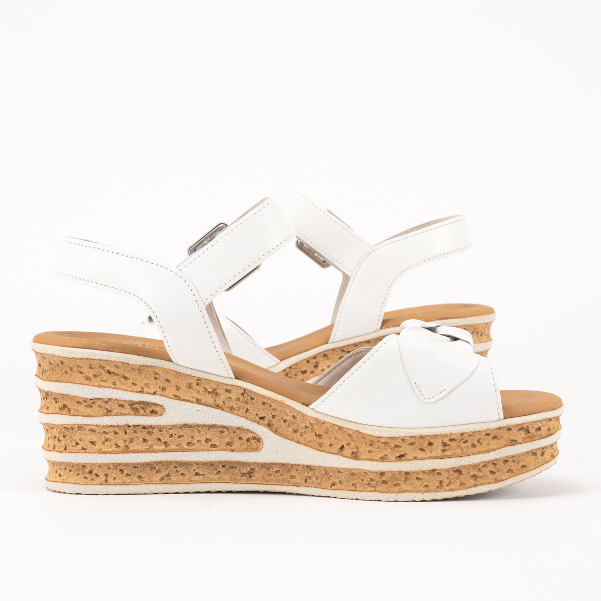 BOW WEDGE - WHITE - LEATHER