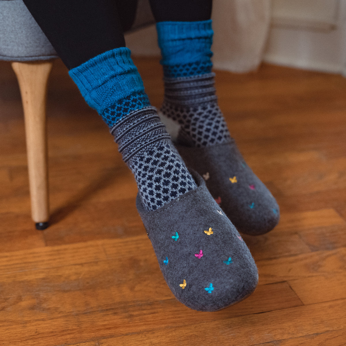 Cozy Women's Haflinger Farfalline Butterfly Wool Slipper in Gray