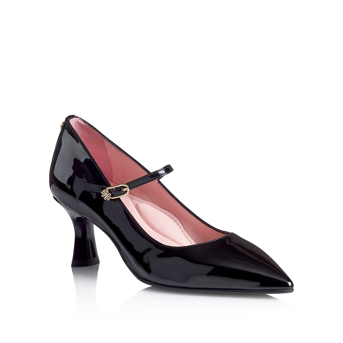 Front view of the Penny - Ayelet by Naot Mary Jane pump in high-end Italian patent leather, showcasing a pointed toe and a sleek, glossy finish.