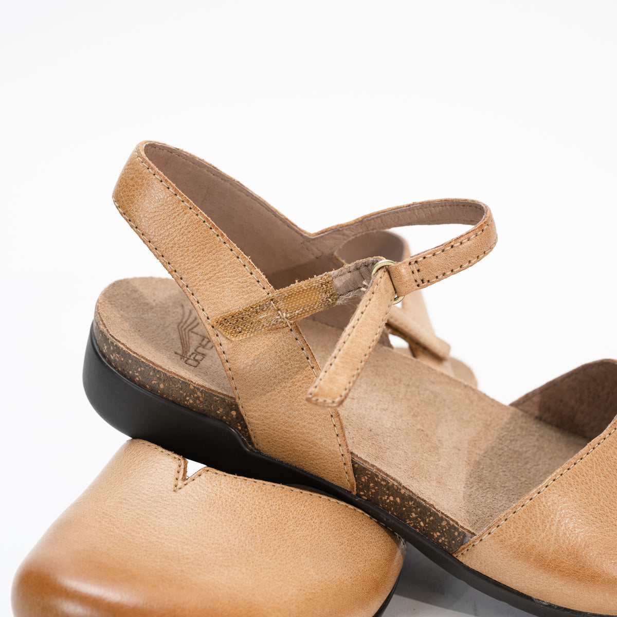 Close-up of the hook-and-loop strap on Dansko Rowan for easy adjustability.