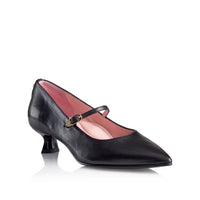 Detail front view of the Rosalie - Ayelet by Naot Mary Jane pump, featuring a pointed toe in high-end Italian Nappa leather with a refined, smooth finish.