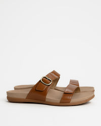 Dansko Justine Leather Slide Sandal in Luggage Brown