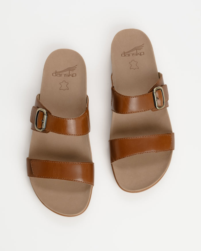 Dansko Justine Leather Slide Sandal in Luggage Brown