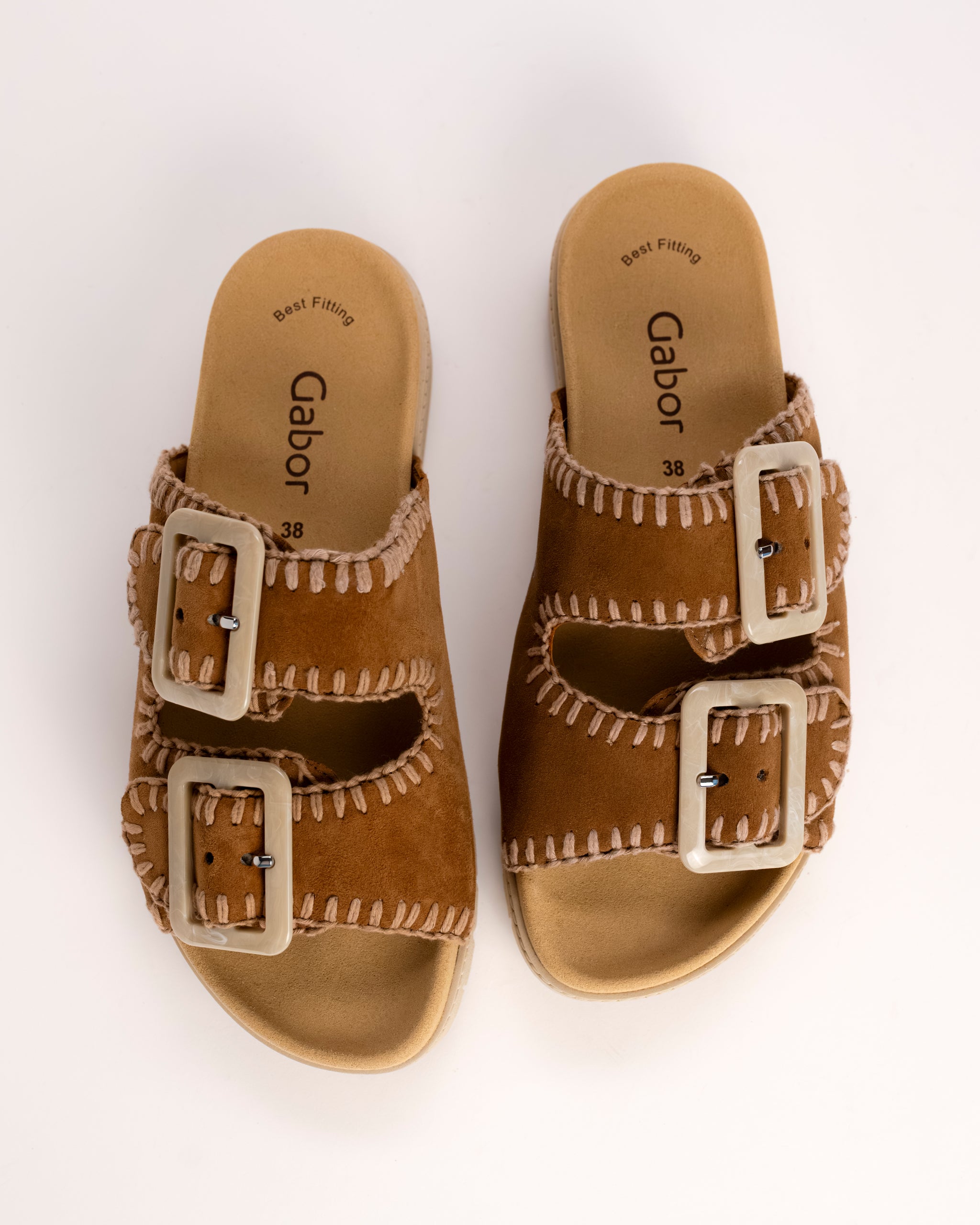 Gabor Tan Suede Whipstitch Slide Sandal 63.741.14 – Plaza Shoe Store