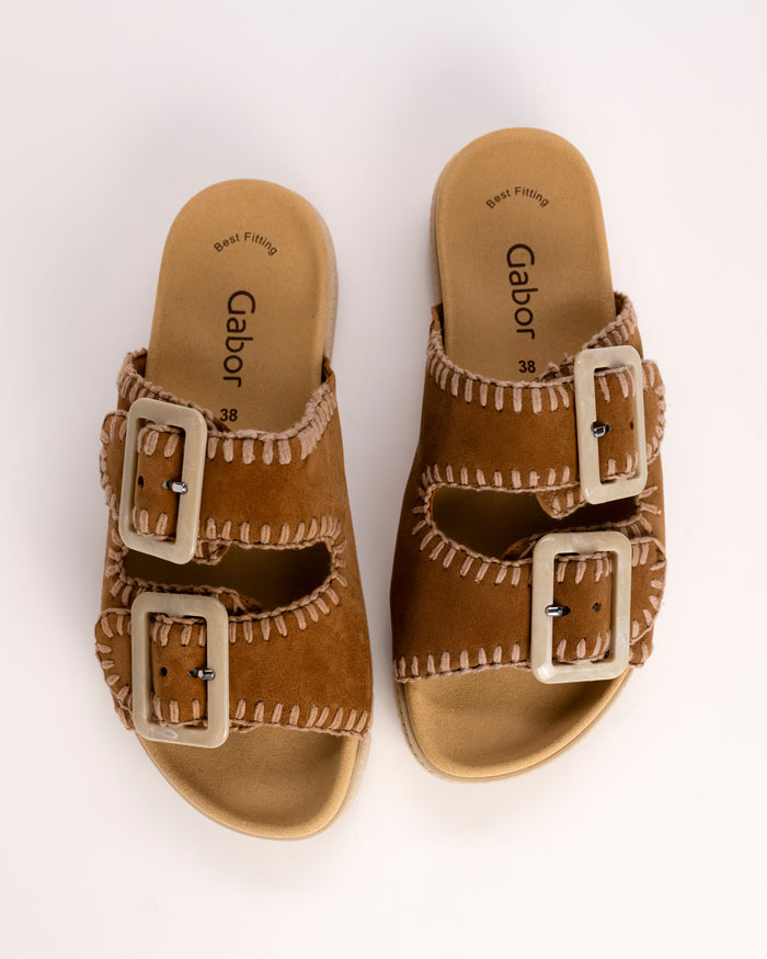 WHIPSTITCH SLIDE - TAN - LEATHER