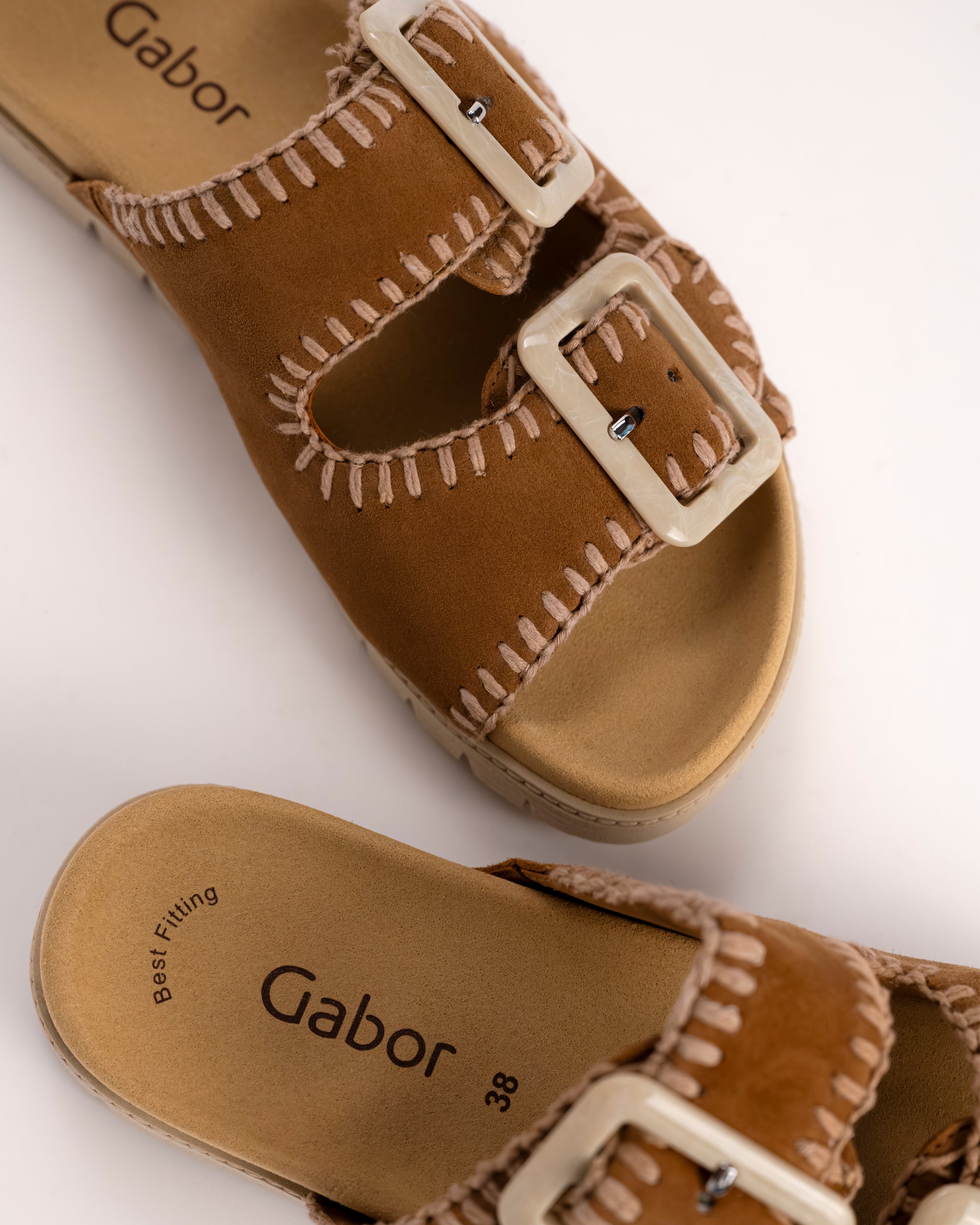 Gabor Tan Suede Whipstitch Slide Sandal 63.741.14 – Plaza Shoe Store