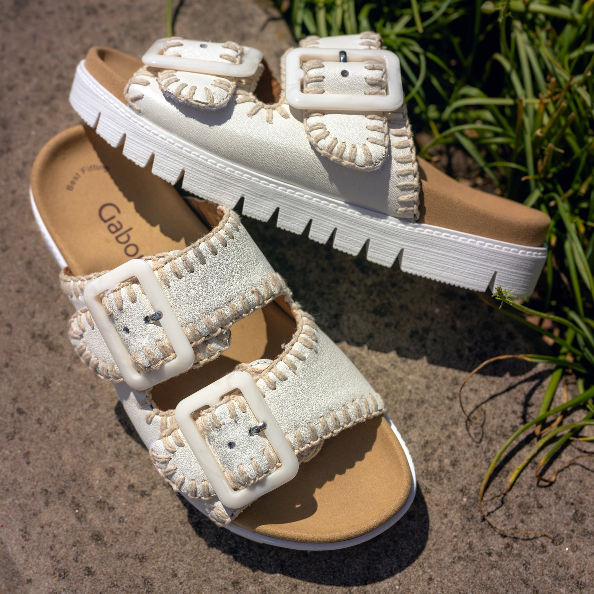 Women's Gabor Whipstitch Slide 63.741-20 in White Leather – Plaza