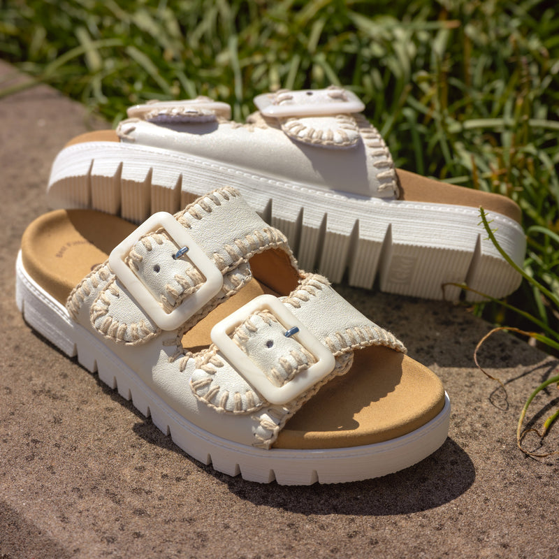 WHIPSTITCH SLIDE - WHITE - LEATHER