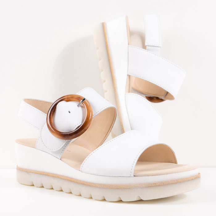 Women's Gabor Buckle Wedge Sandal in White Leather