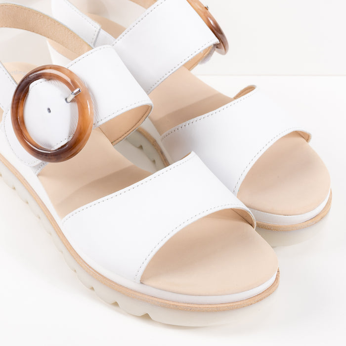 Women's Gabor Buckle Wedge Sandal in White Leather