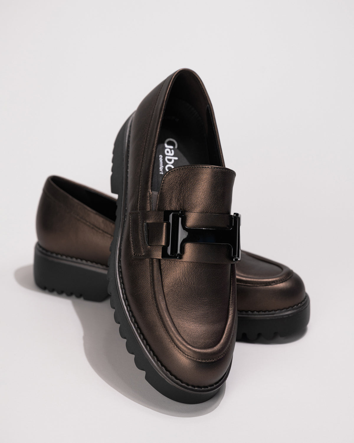 Overhead toe view showcasing bit detail and rounded toe shape of the Bristol loafer by Gabor