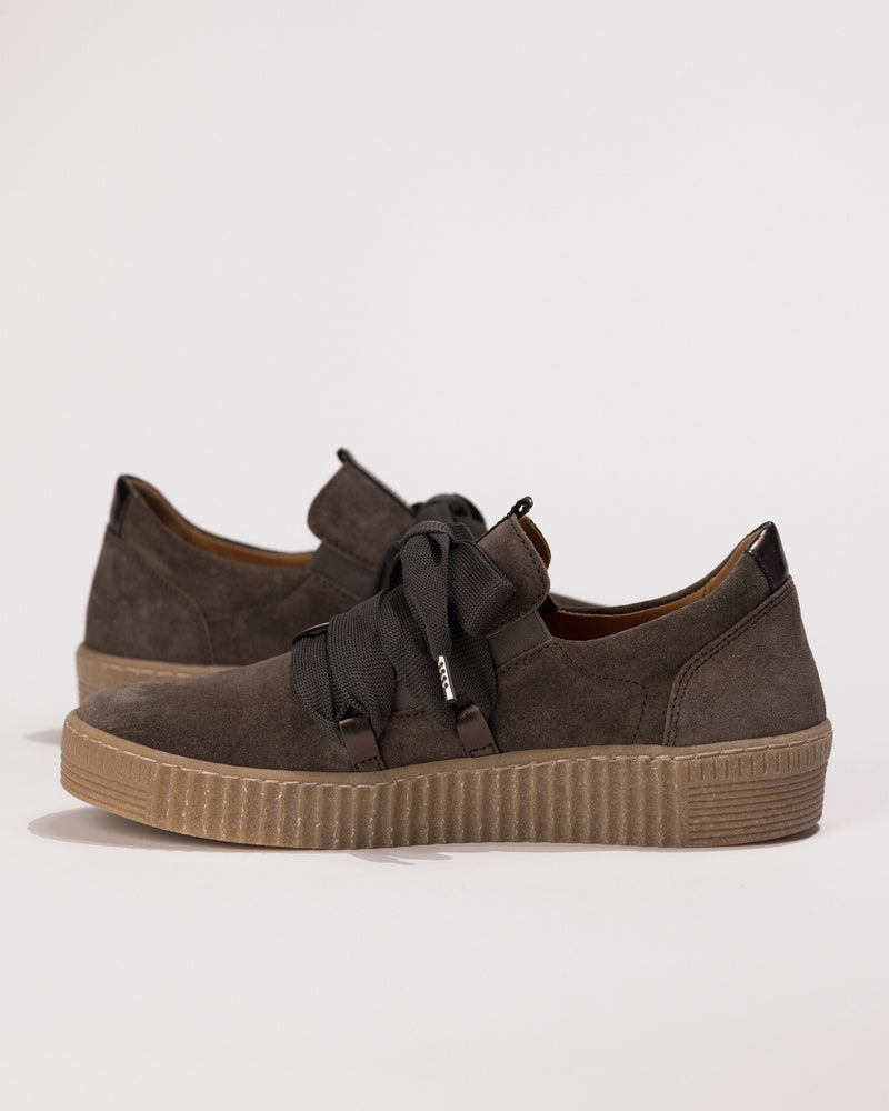 Arch view of the Gabor Big Lace Sport Sneaker 73.333.18 in Mohair Suede – Women’s Comfort Sneaker