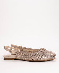 Women’s Gabor Pointed Slingback Flat in Gold Leather on a white background