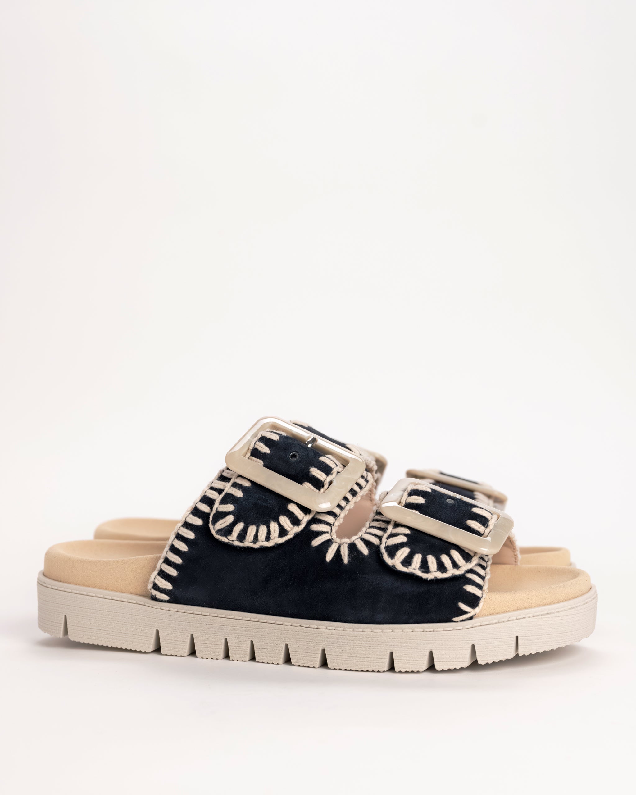 Gabor Navy Suede Whipstitch Slide Sandal 83.741.18 – Plaza Shoe Store