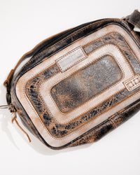 Front view of Bed|Stü Shy compact leather crossbody bag showing rectangular shape and leather overlays