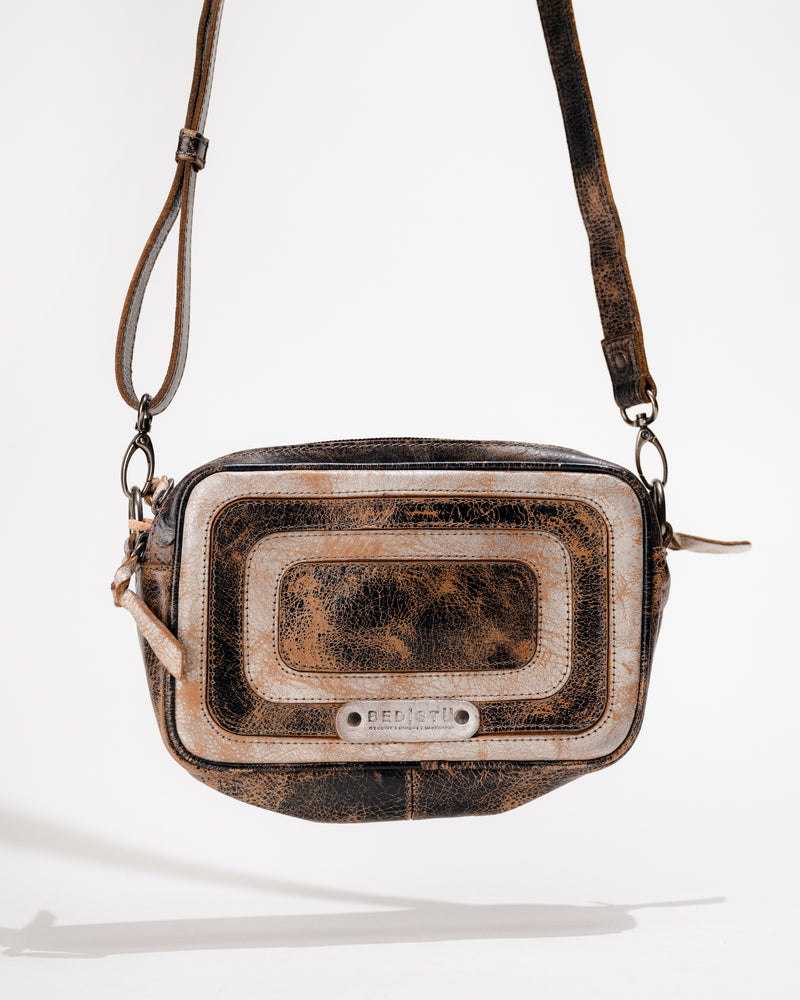 Back view of Bed|Stü Shy bag focusing on stitching and leather overlay design