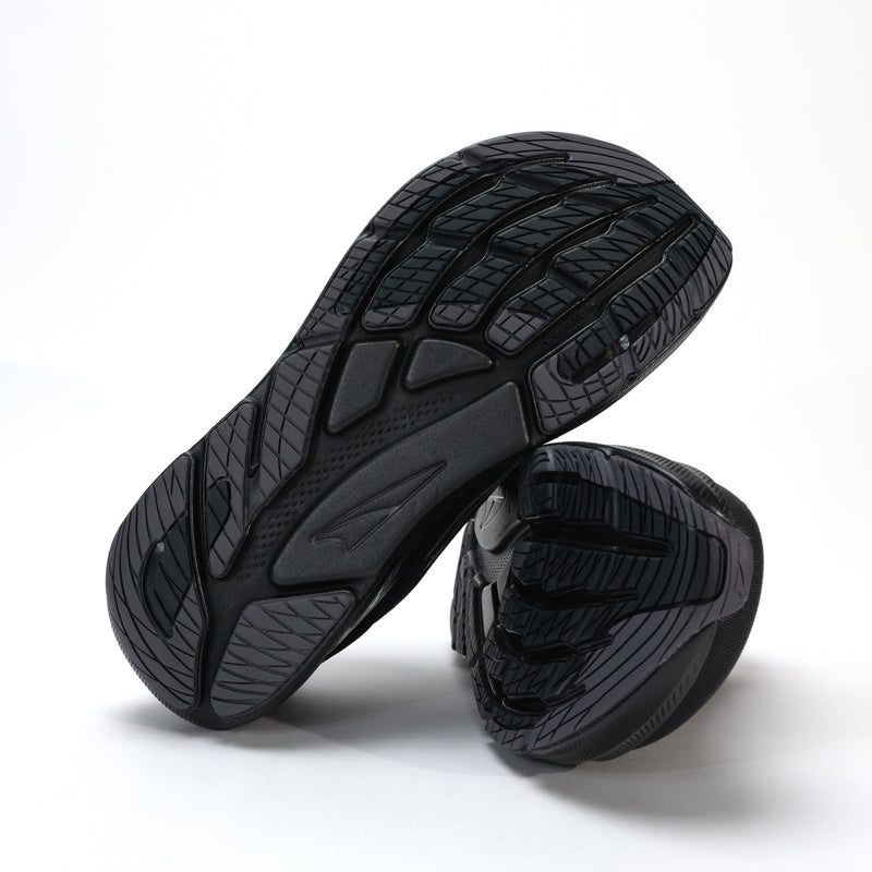 Outsole view of Altra FWD VIA, showing durable rubber tread for road grip.