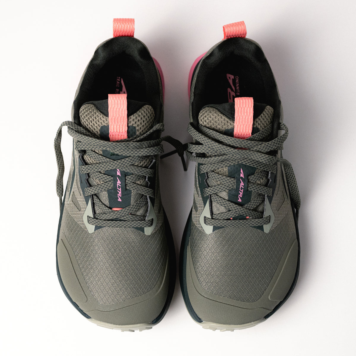 Overhead view showcasing the wide toe box for enhanced comfort and natural toe movement  on the Women's Altra Lone Peak 9 trail shoe.