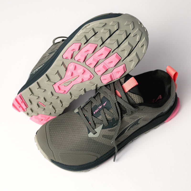 Sole view of the Lone Peak 9 by Altray, displaying the grippy MaxTrac™ outsole designed for multi-terrain traction and durability.