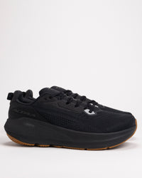 Side view of men’s Altra FWD VIA 2 road running shoe showing cushioned EGO™ P35 midsole in All Black color