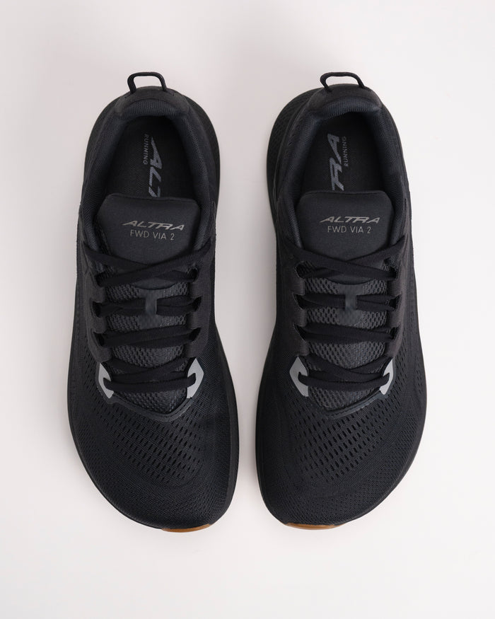 Overhead shot of men’s Altra FWD VIA 2 with wide FootShape™ toe box for roomy natural toe splay on white background