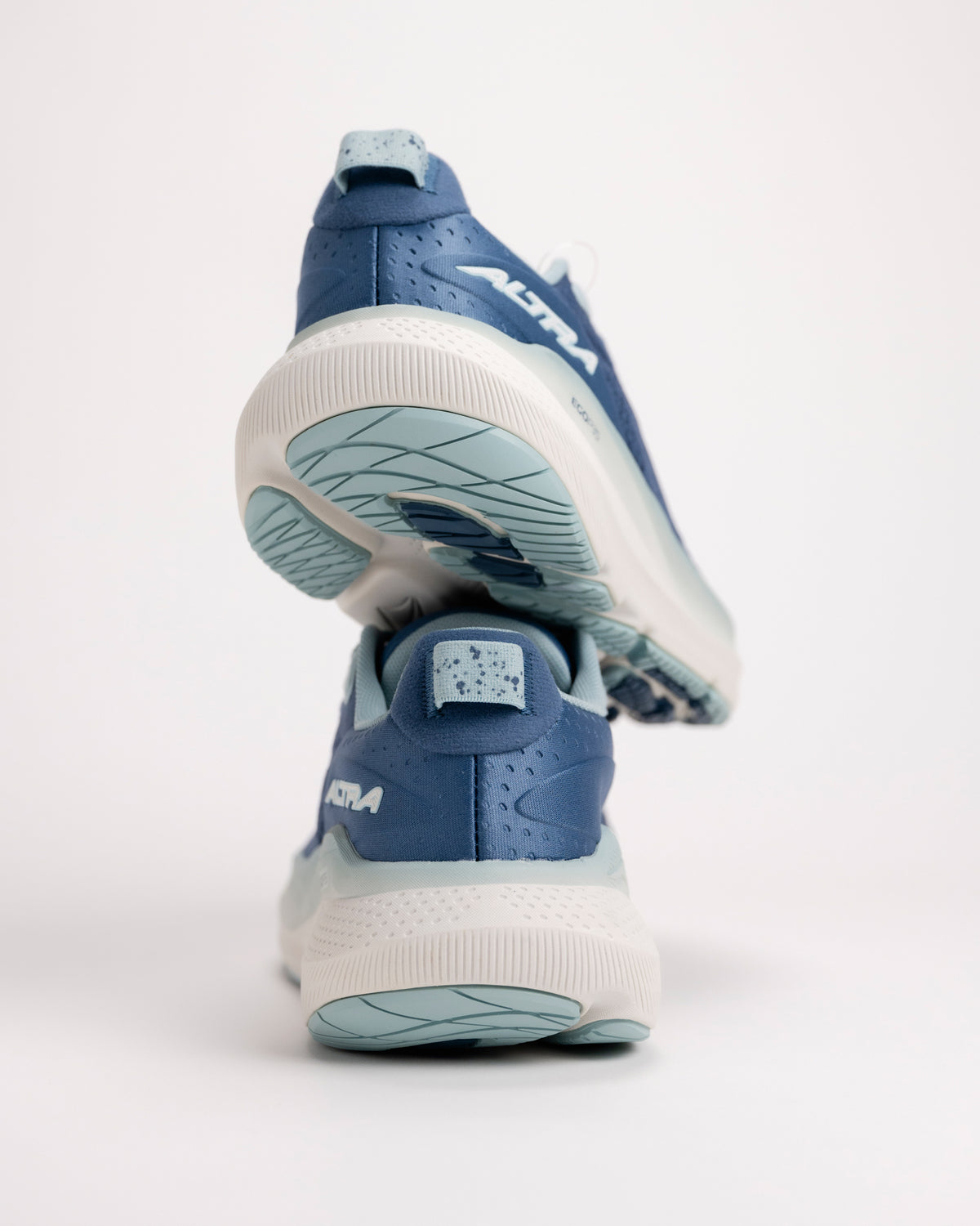 Heel detail on the light blue Altra FWD VIA 2 low drop running shoes for women