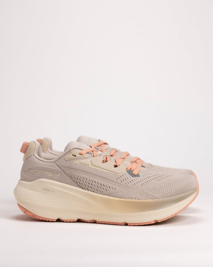 Side view of women’s Altra FWD VIA 2 running shoe in Tan with cushioned midsole