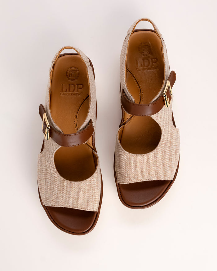 Top view of L’Amour Des Pieds Azenor sandal showing rounded open toe and hook-and-loop strap