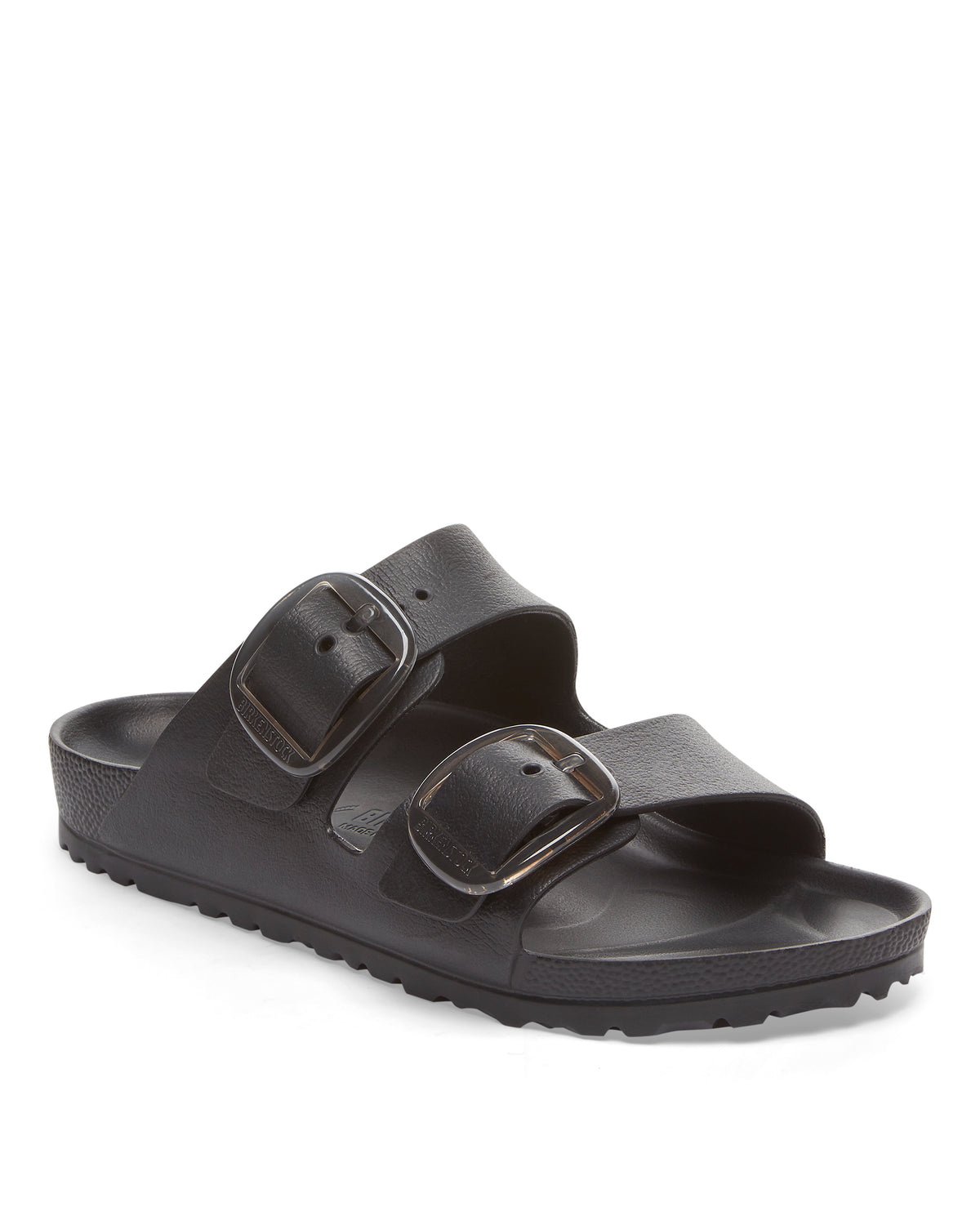Product photo of the Birkenstock EVA Big Buckle Arizona Stealth sandal isolated on white
