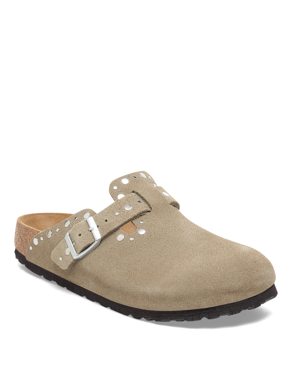 Women's Birkenstock Boston Rivet Clog in Taupe Suede Leather