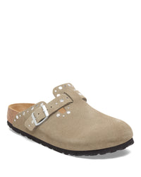Women's Birkenstock Boston Rivet Clog in Taupe Suede Leather