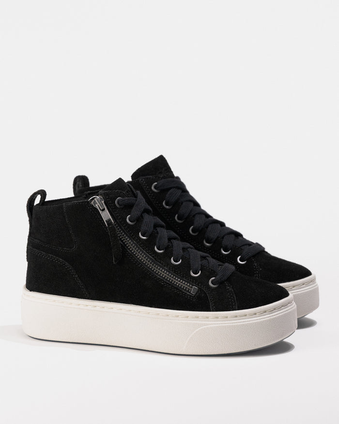 Women's Aetrex Gianna Arch Support Platform Sneaker in Black Suede Leather