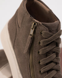 Women's Aetrex Gianna Platform Sneaker in Taupe, showing the zip and lace design with subtle leather texture