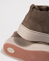 Heel view of the Women's Aetrex Gianna Platform Sneaker in Taupe