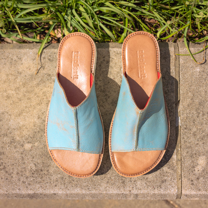 Women's BED|STU Fairlee II Slide in Baby Blue Lux Leather