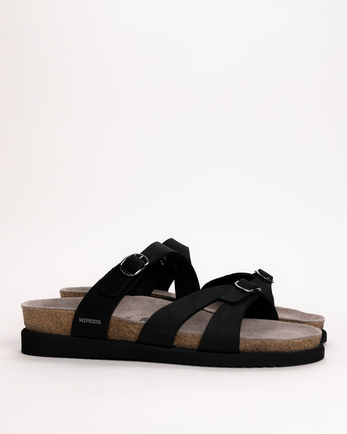 Women’s Mephisto Hannel criss-cross nubuck sandal side view on white background