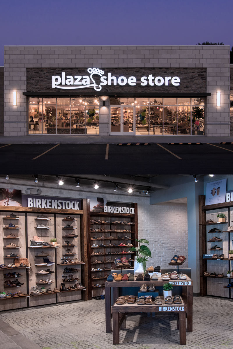 Storefront and featured brand, Birkenstock, at our Springfield, Missouri location; a sit-and-fit shoe store.
