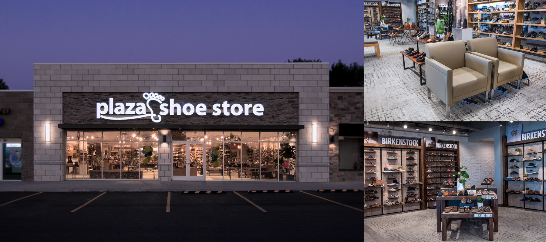 Storefront and featured brand, Birkenstock, at our Springfield, Missouri location; a sit-and-fit shoe store.
