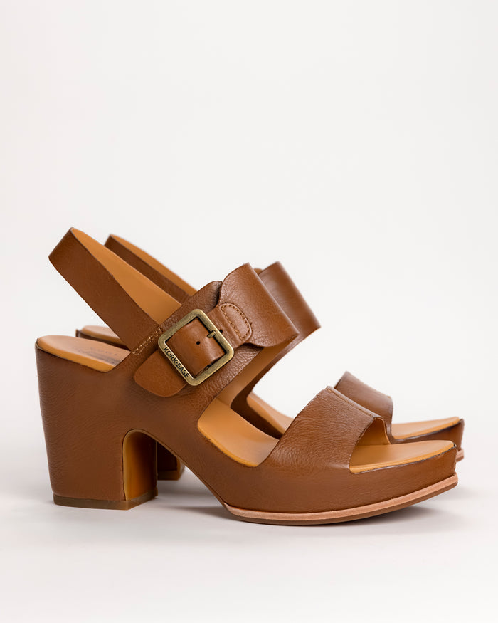 Kork-Ease San Carlos Platform Slingback Sandal in Hand-Burnished Leather - Brown Terra on white background