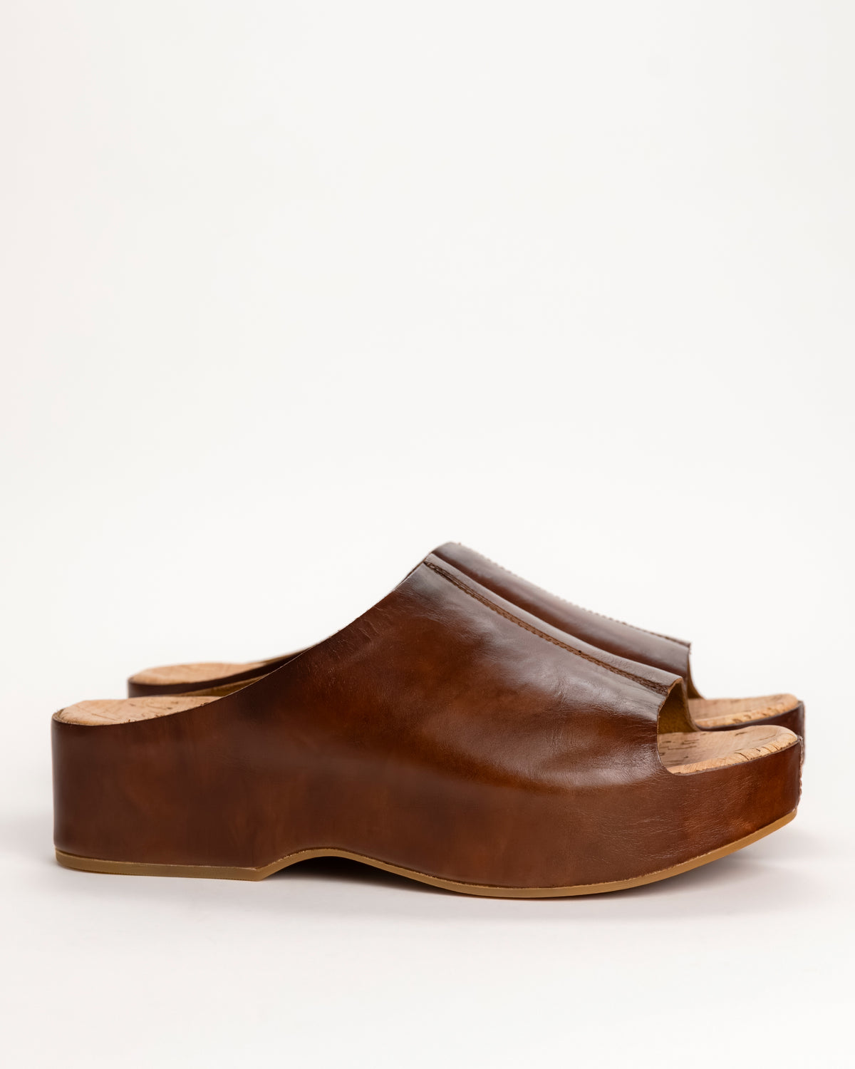 Kork-Ease Yazmin Leather Platform Slide Sandal - Dark Brown on a white background