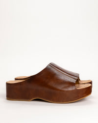 Kork-Ease Yazmin Leather Platform Slide Sandal - Dark Brown on a white background